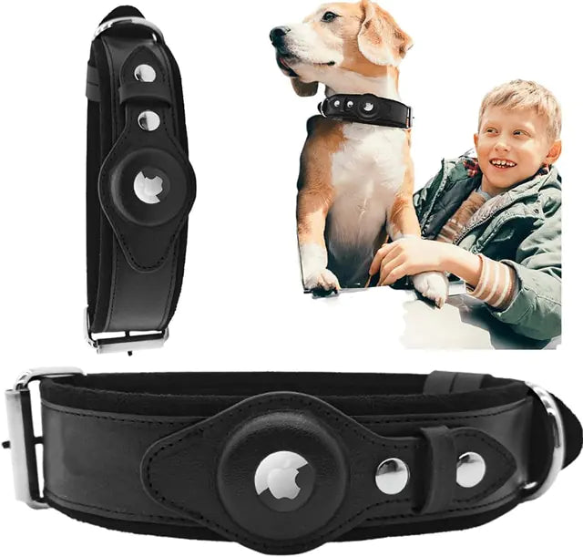 Heavy Duty Leather Collar W/ Airtag